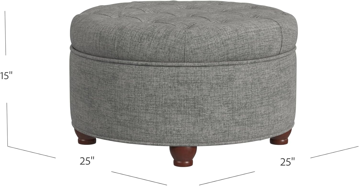 Homepop Home Decor |Button Tufted Woven Round Storage Ottoman | Ottoman with Storage for Living Room & Bedroom (Gray Woven)