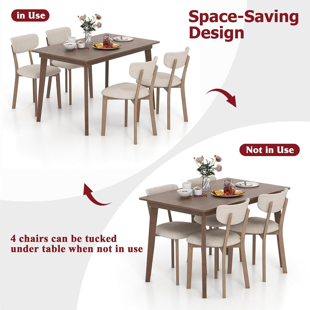 Tangkula Dining Table Set for 4, Dinette Set with Table and 4 Padded Seat, Rubber Wood Legs, Curved Backrest, Mid-Century Modern Kitchen Table Chairs Set of 4 for Living Room, Dining Room