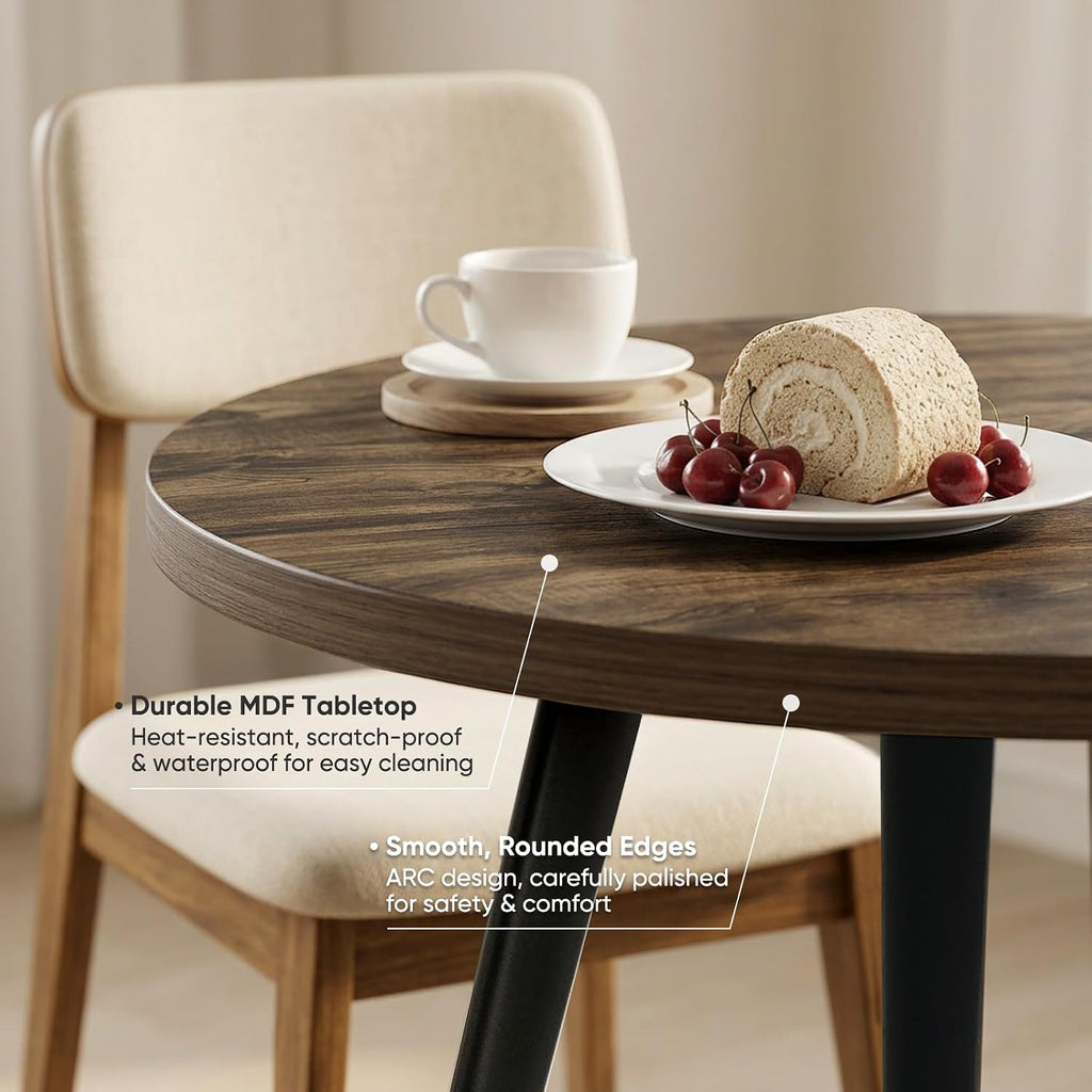 Round Dining Table, Small Dining Table for 2, 31.5' Round Table, Mid-Century Modern Kitchen Table with 1.4' Thickness Wood Grain Tabletop for or Small Space, Dining Room, Kitchen, UG Rustic Brown
