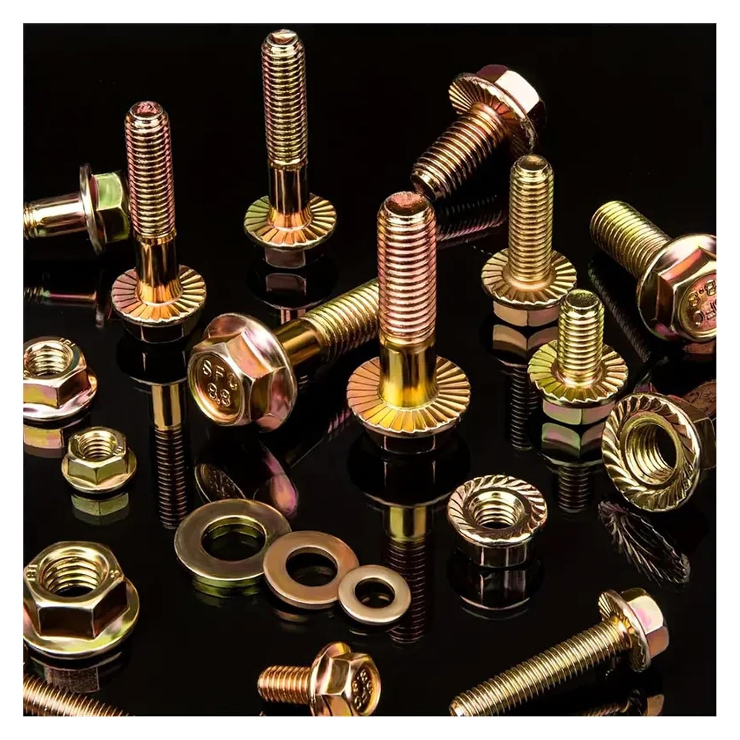 525pcs Assorted Bolts and Nuts Set, M6 M8 M10, Class 8. Serrated Hex