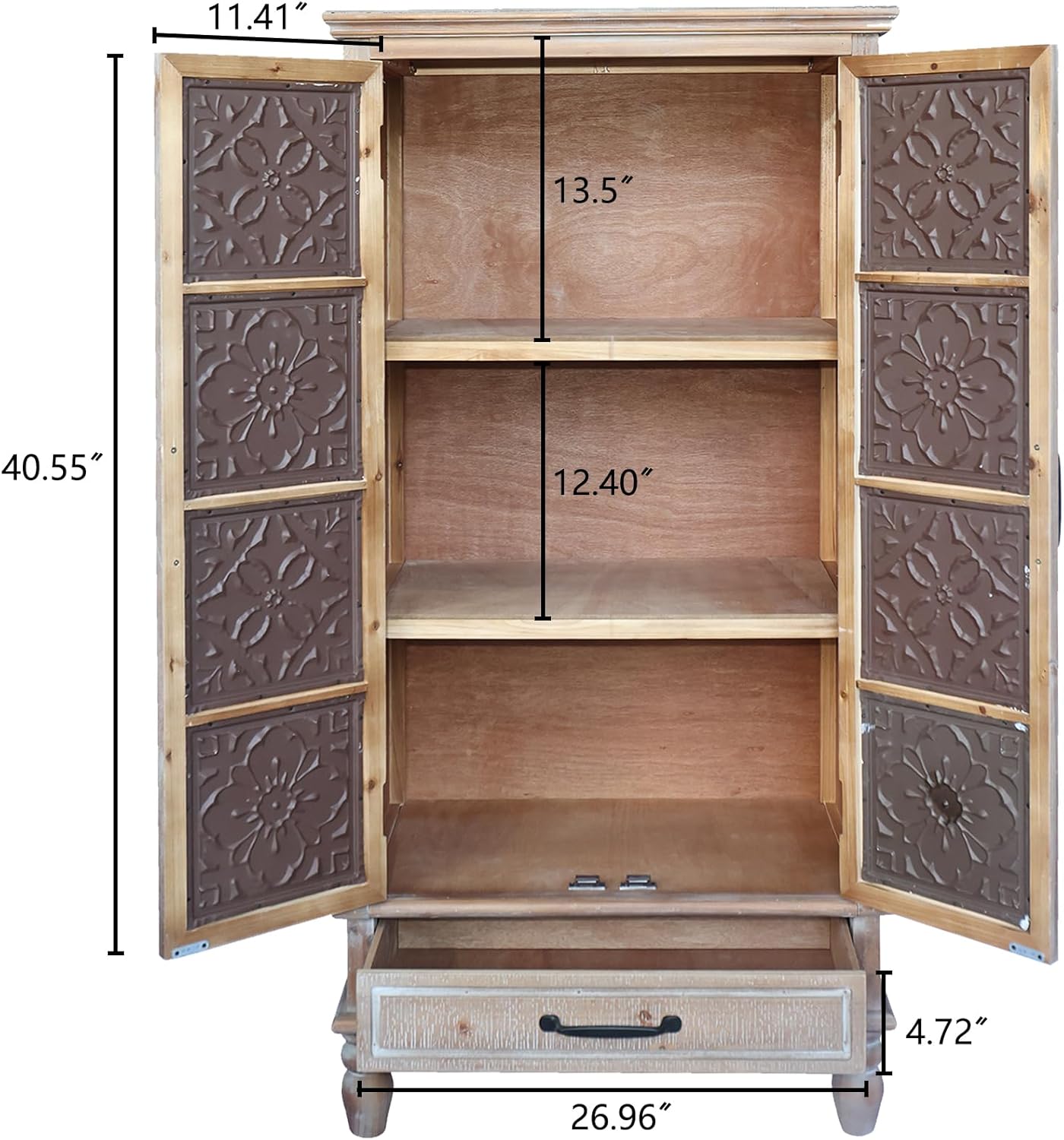 LKTART 55' Tall Vintage Sideboards Carved Wood Buffet Cabinet,Farmhouse Pantry Decorative Cabinet with Carved Doors and Drawers for Home Decor and Finishing Fir Wood