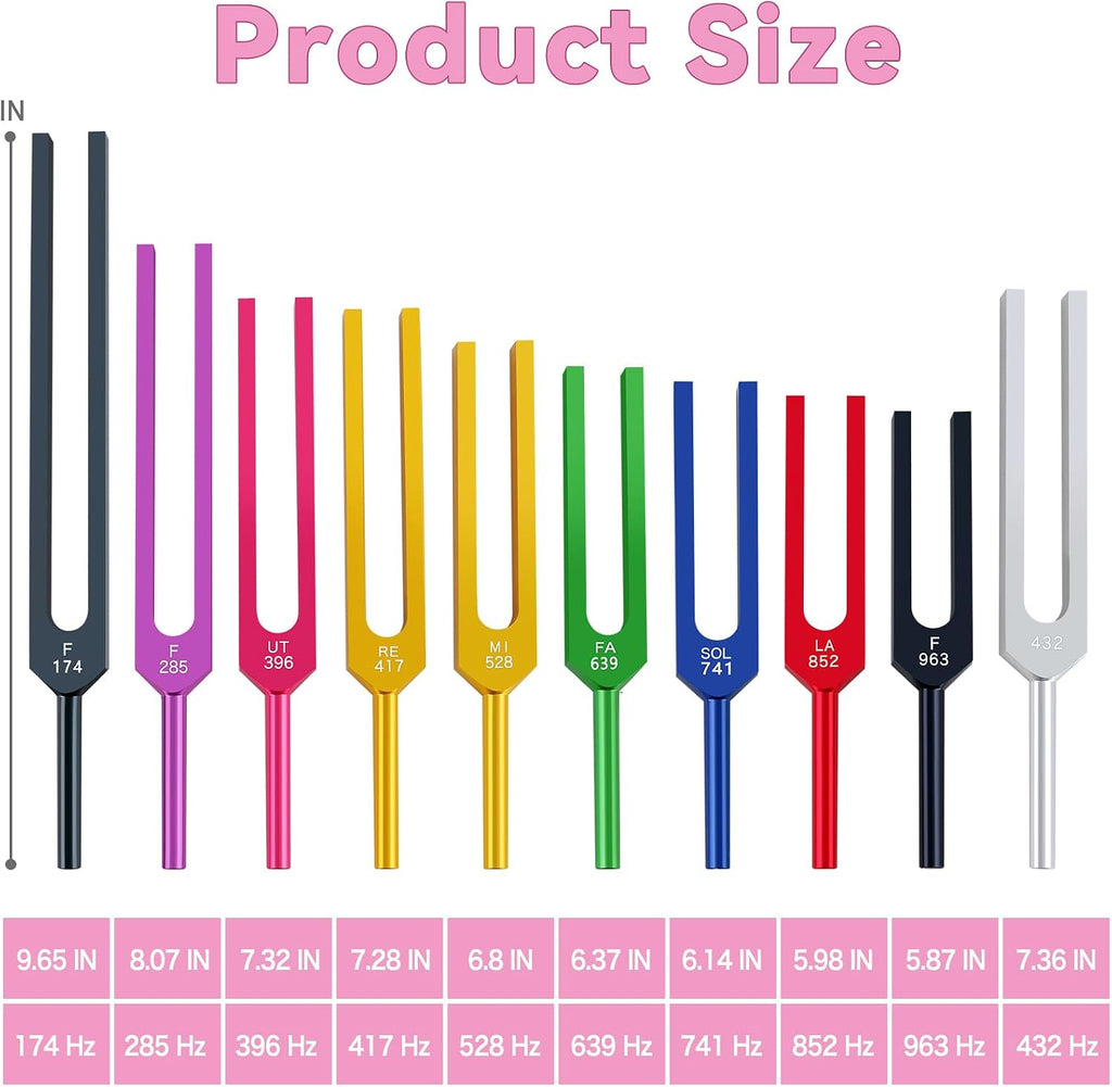 EASTROCK 10 Color Tuning Fork Set Chakra Tuning Fork Set Aluminum Alloy Material Sound Healing Instruments Kit with Mallets and Bases Chakra DNA Healing Therapy Meditation