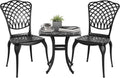 HOMEFUN Thickened Heavy-Duty Cast Aluminum Bistro Set of 2 Outdoor 3 Piece Patio Furniture, Ultra Sturdy Rustproof All-Weather for Garden Balcony, Black