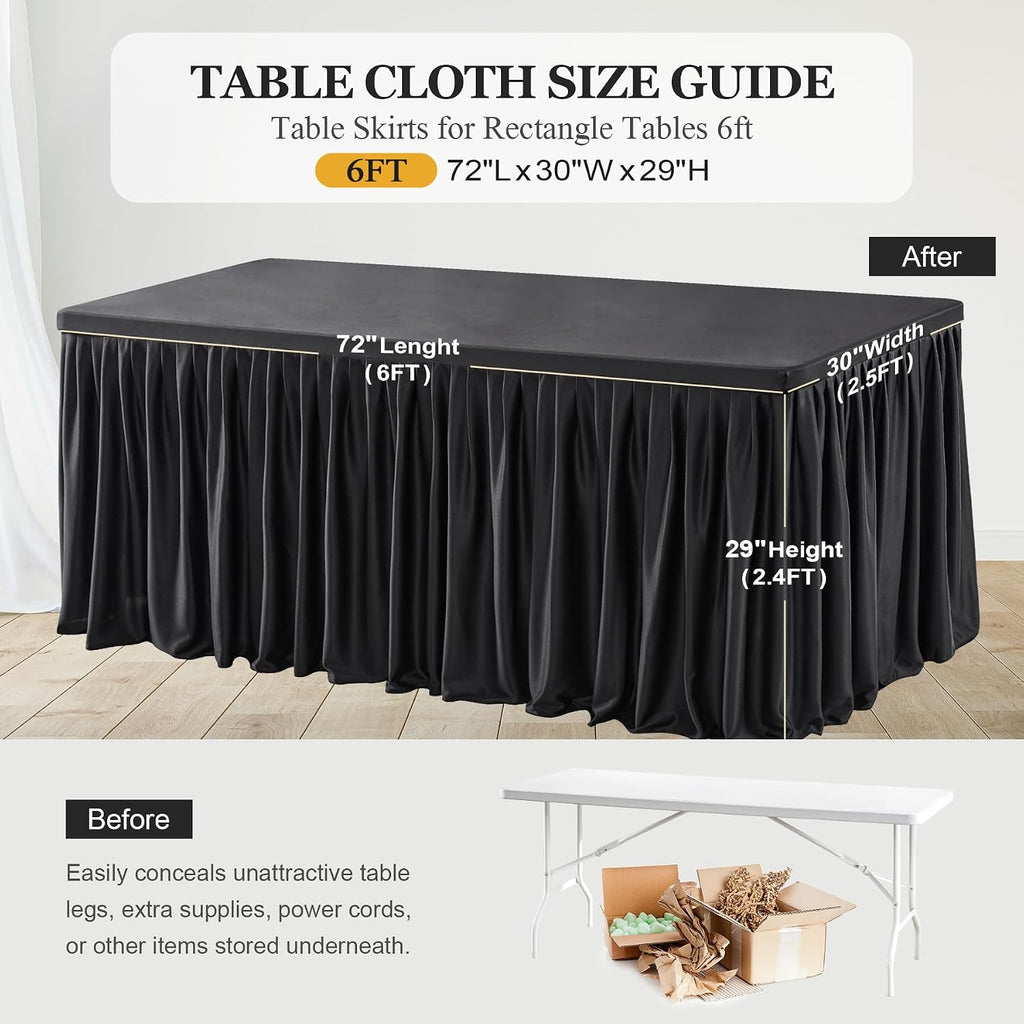 Shillance 6 Pack Black Table Clothes for 6 Foot Rectangle Tables, Premium Polyester Rectangle Tablecloth Wrinkle Resistant Washable Patio Table Cover for Party, Wedding, Banquet and Birthday