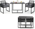 Tangkula 3 Pieces Outdoor Dining Set, Patio PE Rattan Furniture Set with Folding Backrest, Cozy Seat Cushions, Tempered Glass Tabletop, Space-Saving Rattan Chair Table Set for Backyard, Poolside