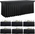 Outpain Black Spandex Tablecloth for 8 Foot Rectangle Tables, 6 Pack Black Wrinkle Free Fitted Table Cloths 8ft Stretchy Banquet Table Clothes Cover Desk Skirt for Birthday Wedding Parties Baby Shower
