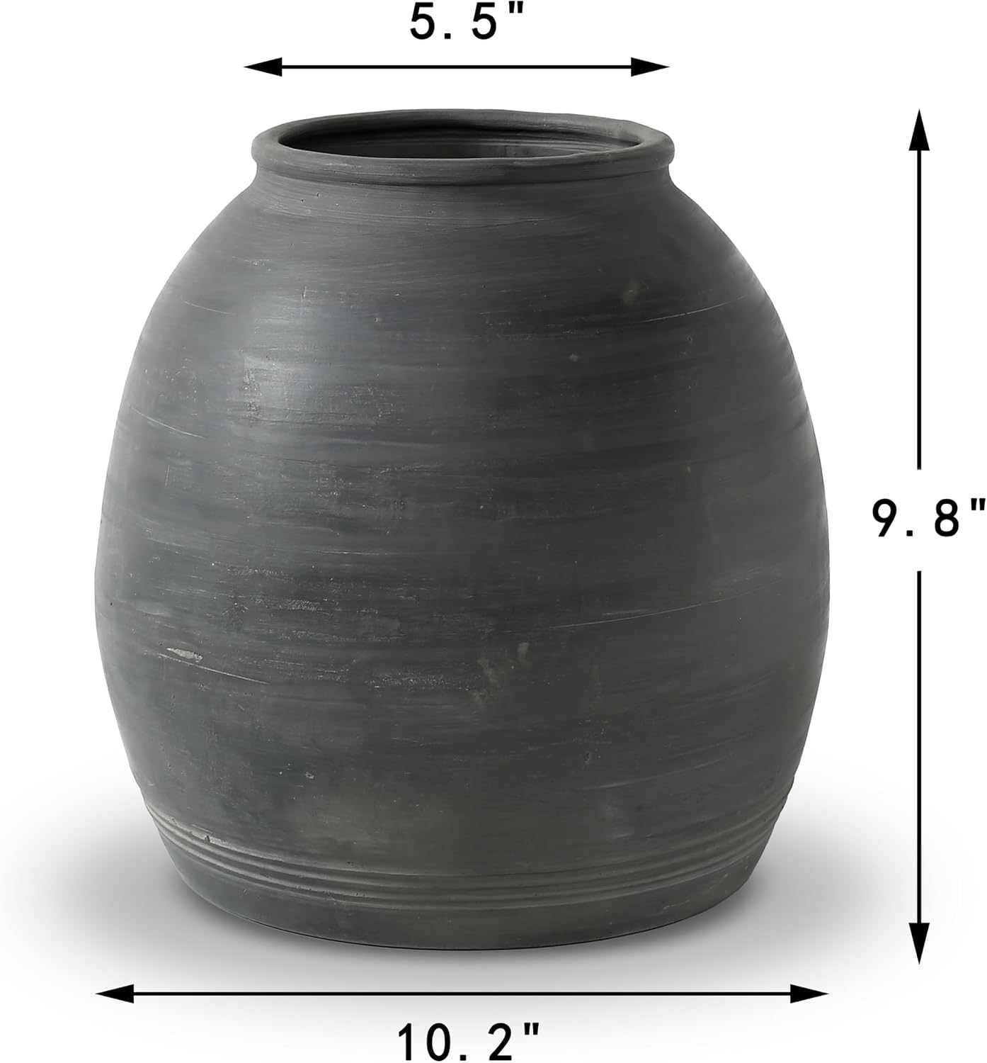 Artissance Rustic Large Ceramic Pottery Vase, 10 inches Earthy Gray Table Décor for Living Room, Retro Home Décor Accent, Handmade Quality Decorative Vase