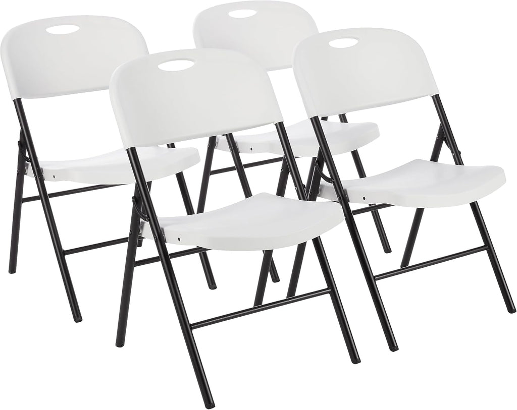 Amazon Basics Foldable Portable Plastic Chair, 350-Pound Capacity, White, 4-Pack