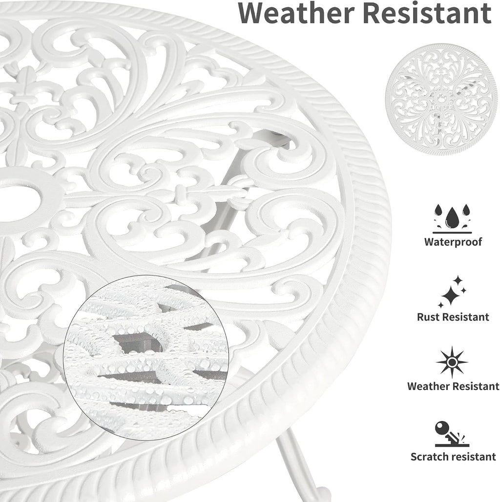 HOMEFUN Bistro Table and Chairs Set of 2 Outdoor 3 Piece Patio Set Butterfly Pattern Cast Aluminum Bistro for Garden Balcony, Durable Rust All-Weather Resistance (White)