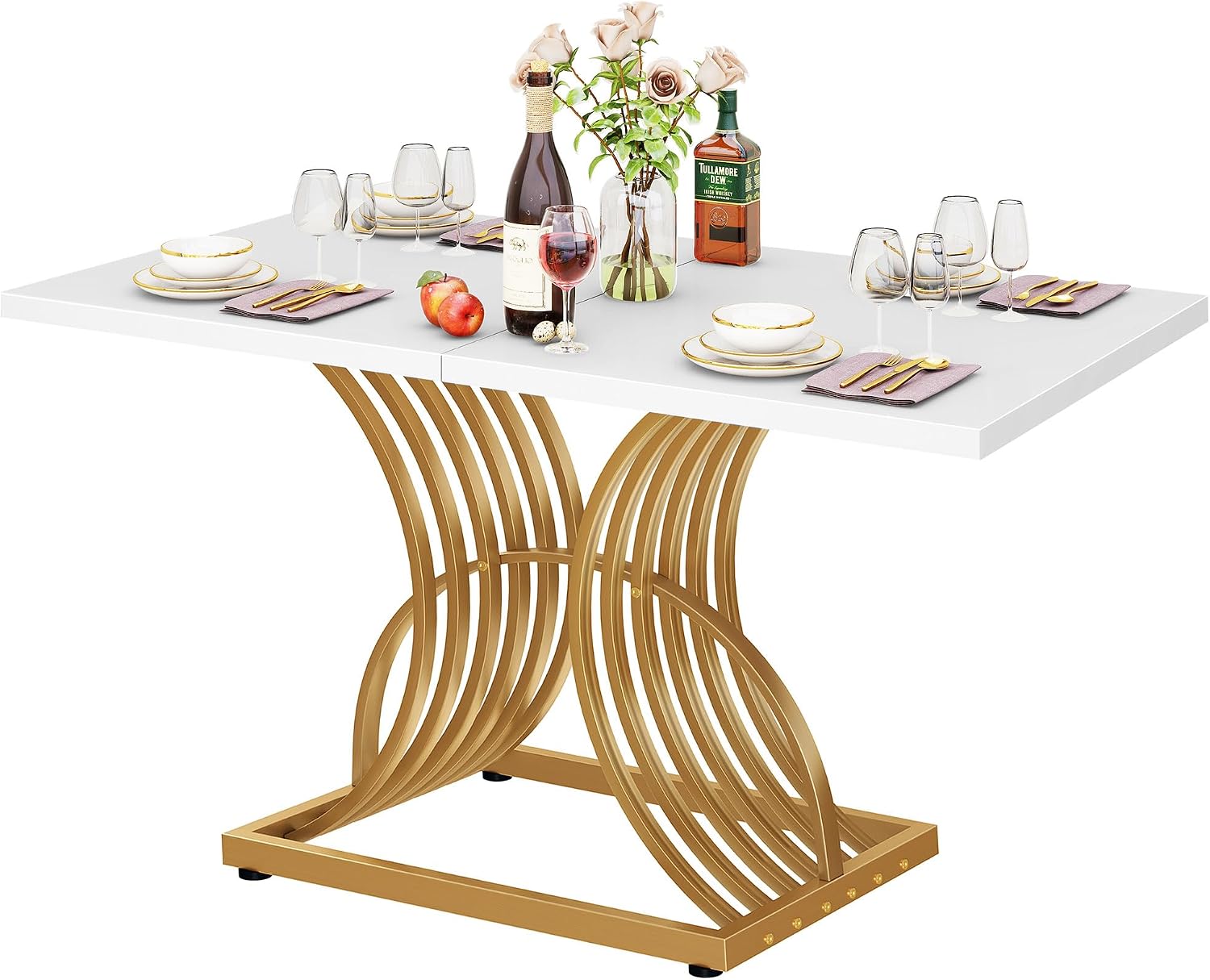 YITAHOME 47'' Modern Dining Table for 4, Small Kitchen Dinner Table with White Tabletop and Geometric Gold Legs, Rectangular Kitchen & Dining Room Furniture