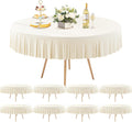 8 Pack Ivory Spandex Round Tablecloths for 60 inch Tables, Stretchy Fitted 5FT Round Table Cloths with Skirt for Wedding Party Dining Banquet