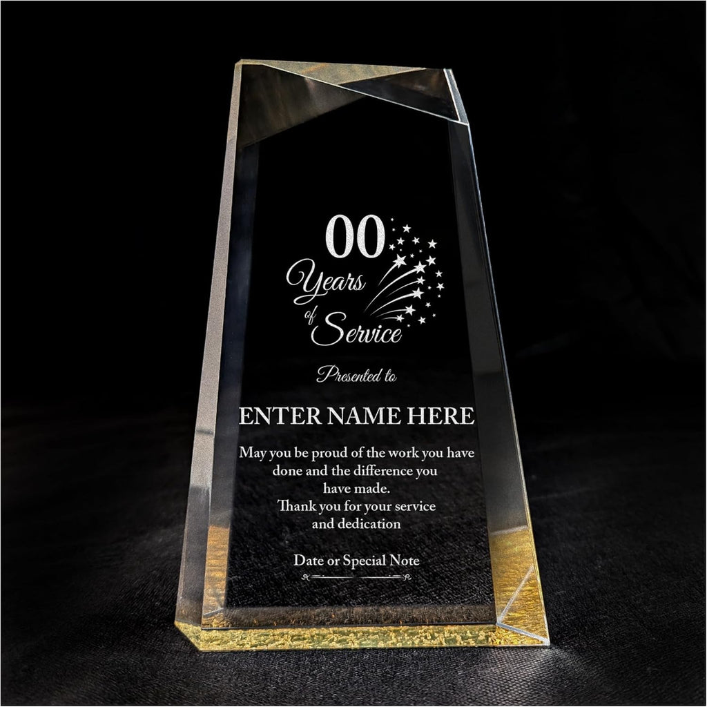 Personalized Acrylic Retirement Gifts For Men and Women, Laser Engraved Custom Trophy for Service Recognition, Years Of Service Retirement Trophy Award for Boss, Employee, Teacher (Clear Facet Wedge)