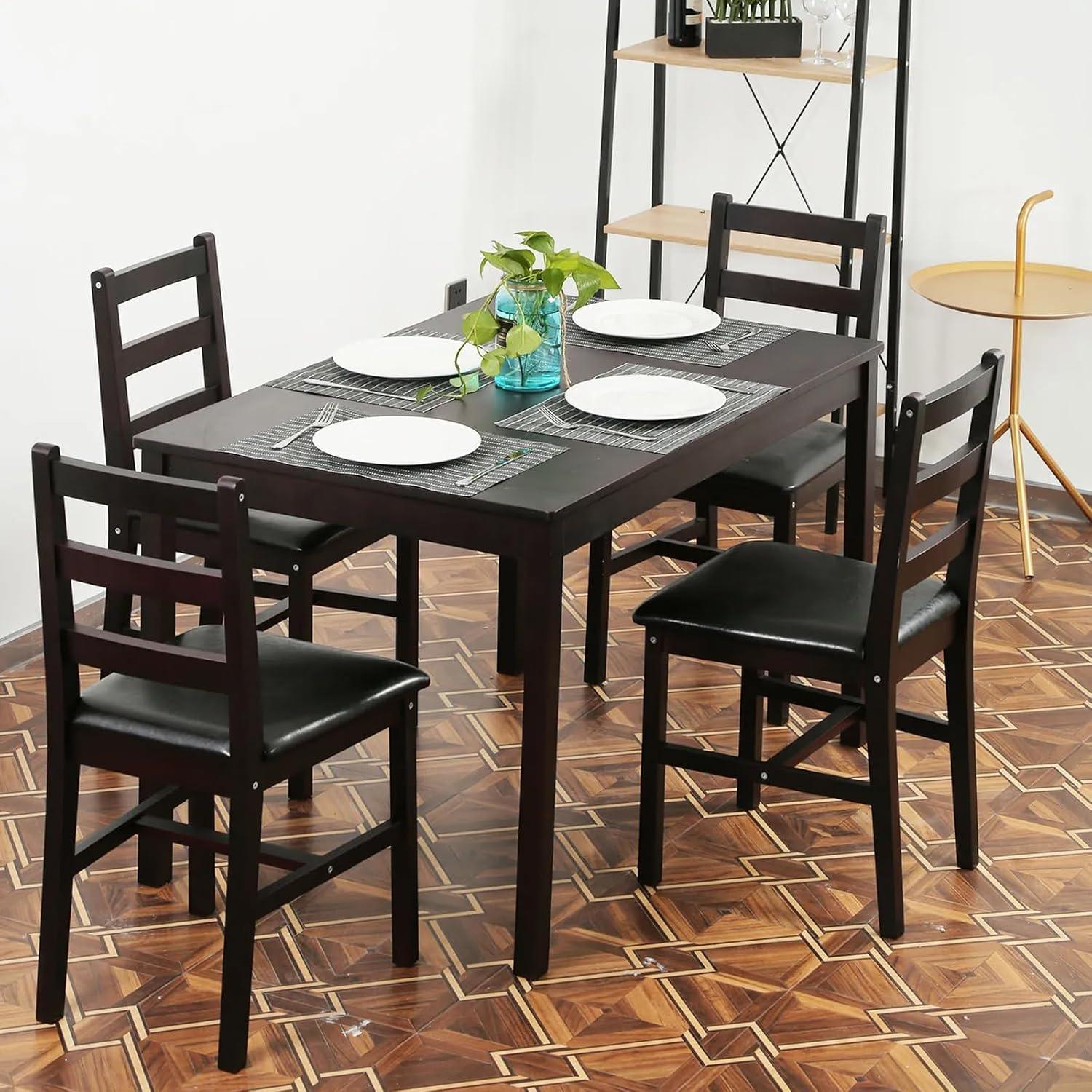 Small Dining Table Set for 4, Wooden Kitchen & Dining Room Sets 5 Piece Kitchen Table Set, Square Table and Chair Breakfast Table Set for Restaurant Home Kitchen Living Room, Dark Brown