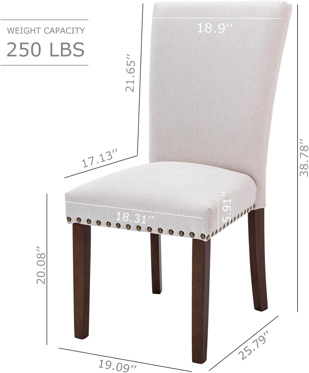 COLAMY Upholstered Dining Chairs Set of 2, Parsons Style Side Chairs with Nailhead Trim and Solid Wood Legs, Comfortable Linen Fabric for Kitchen & Dining Room – Beige