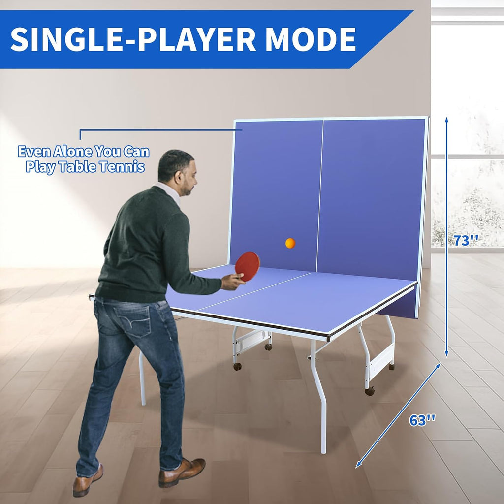 Foldable Ping Pong Table Portable 4.5FT/6FT/9FT Indoor MDF Table Tennis Table Multi-Purpose Family Game Table with Net, 2 Paddles and 3 Balls for Kid Teenager Adult