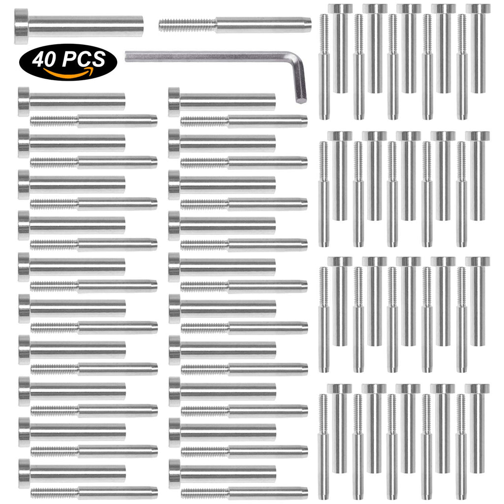 CKE 40 Pack Stainless Steel Invisible Receiver and Swage Stud End for 3/16 Inch Cable Railing, Deck Stair Threaded End Fitting for Wood & Metal Post