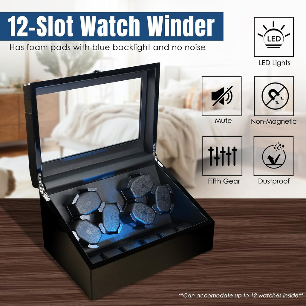 Watch Winder for Automatic Watches, Automatic Watches with Watches Storages, Automatic Watch Winder with Blue Backlight and Foam Pad, 4 Rotation Modes Rotating Watch Box