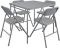 CoscoProducts Premium 5-Piece Table & Chair Dining Set, with 34' Vinyl Top Card Table and 4 Fabric Padded Seat & Back Folding Chairs, Gray