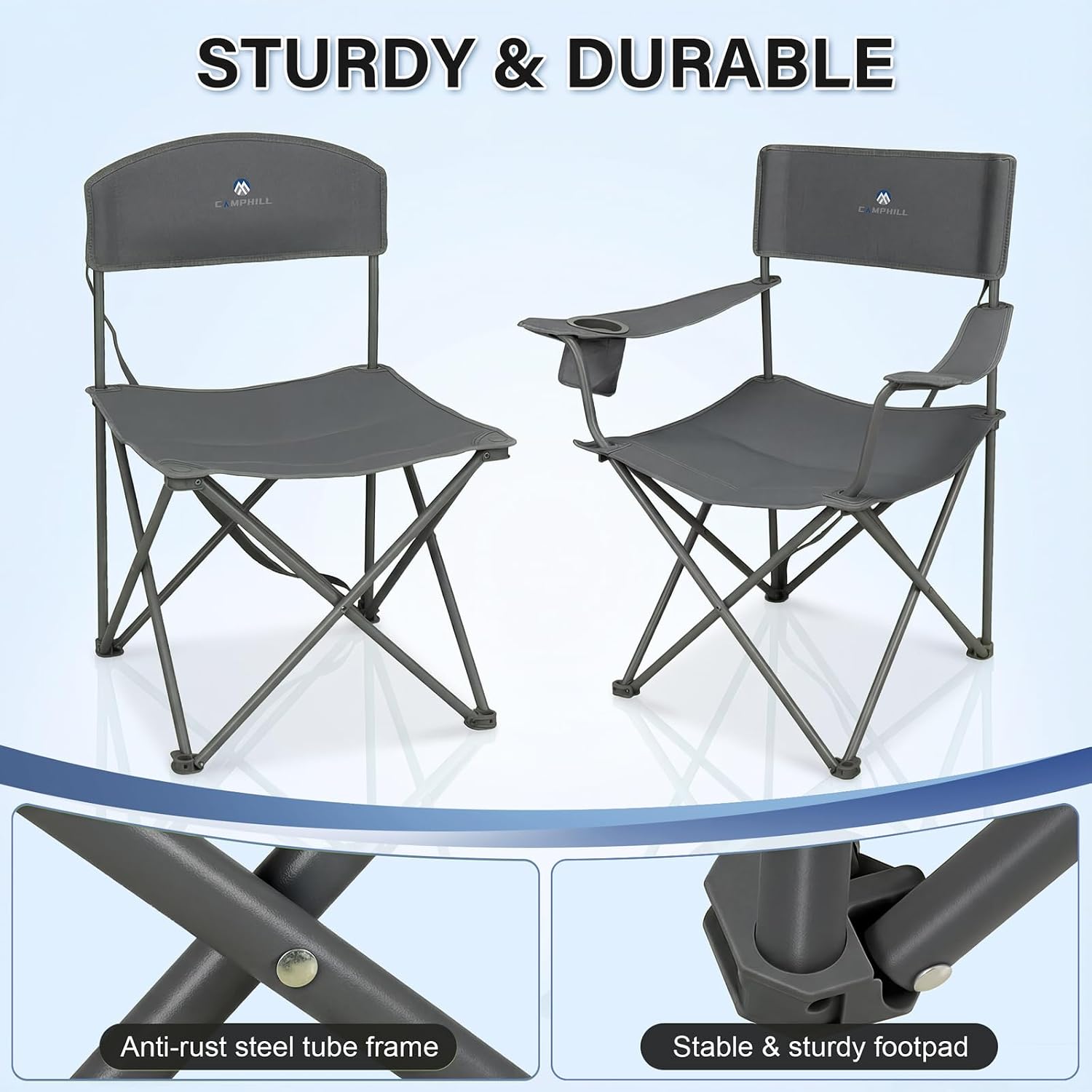 Camping Chair Set of 3, Outdoor Folding Camping Chairs for Heavy People with Cup Holder & Carry Bag,Collapsible Chair Include One Sofa Chair and Two Single Chair,Support up to 500lbs