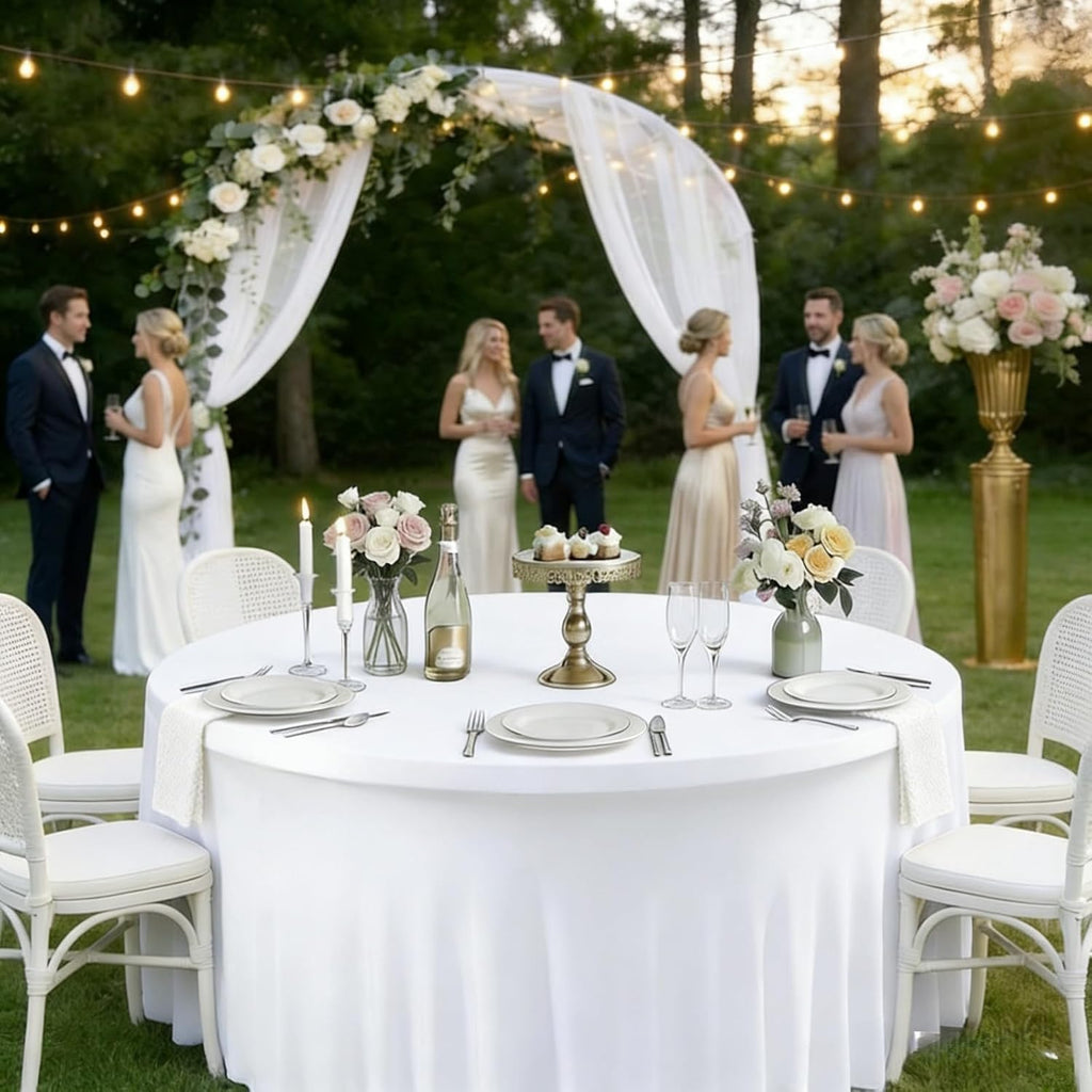 10 Pack White Spandex Round Tablecloths for 60inch Tables, 120 Inch Stretchy 5ft Round Fitted Tablecloth Wrinkle Free Washable Table Cloths Table Covers with Skirt for Wedding Party Birthday Banquet