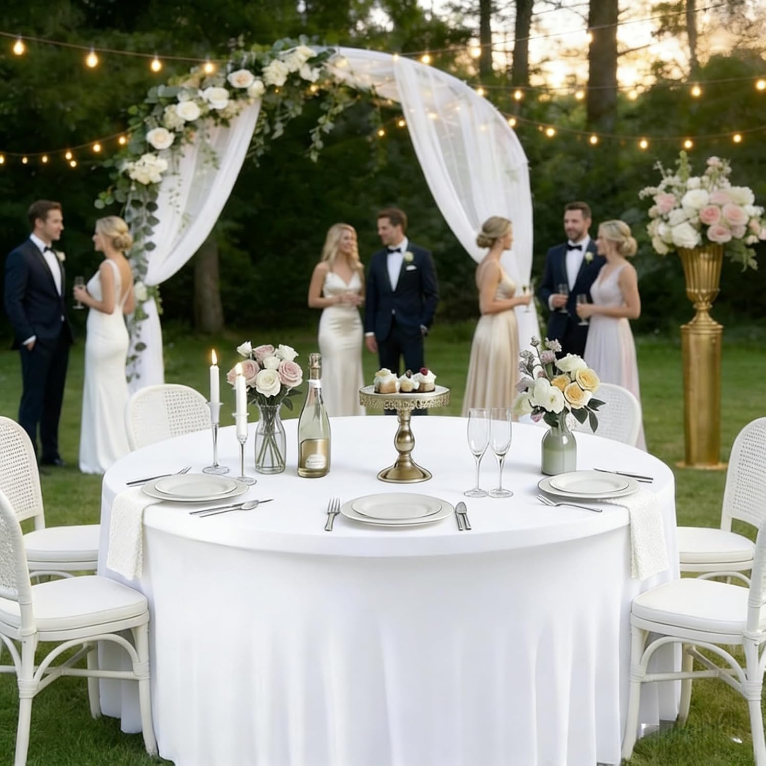 10 Pack White Spandex Round Tablecloths for 60inch Tables, 120 Inch Stretchy 5ft Round Fitted Tablecloth Wrinkle Free Washable Table Cloths Table Covers with Skirt for Wedding Party Birthday Banquet