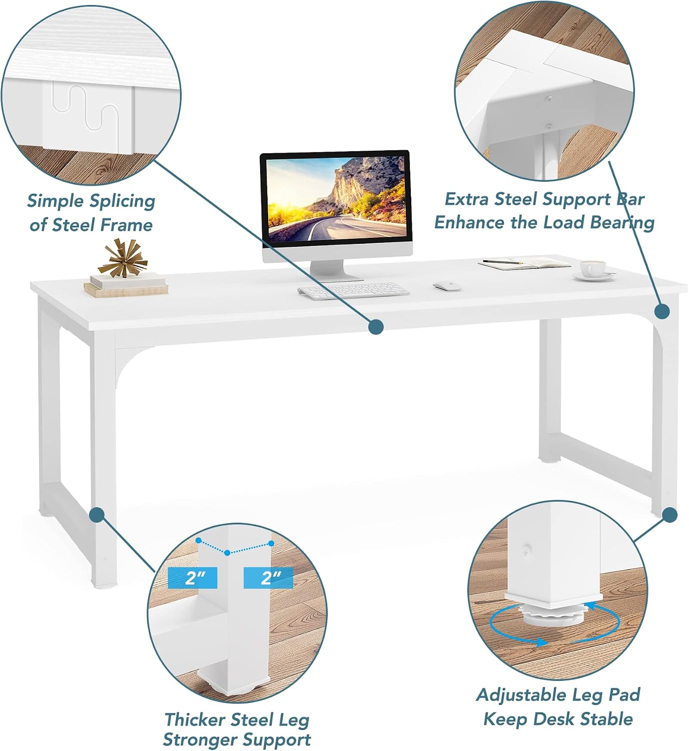 Tribesigns 6FT Conference Table, 70.86' W x 31.49' D Meeting Room Table Boardroom Desk for Office Conference Room, Splicing Board with Metal Frame, White