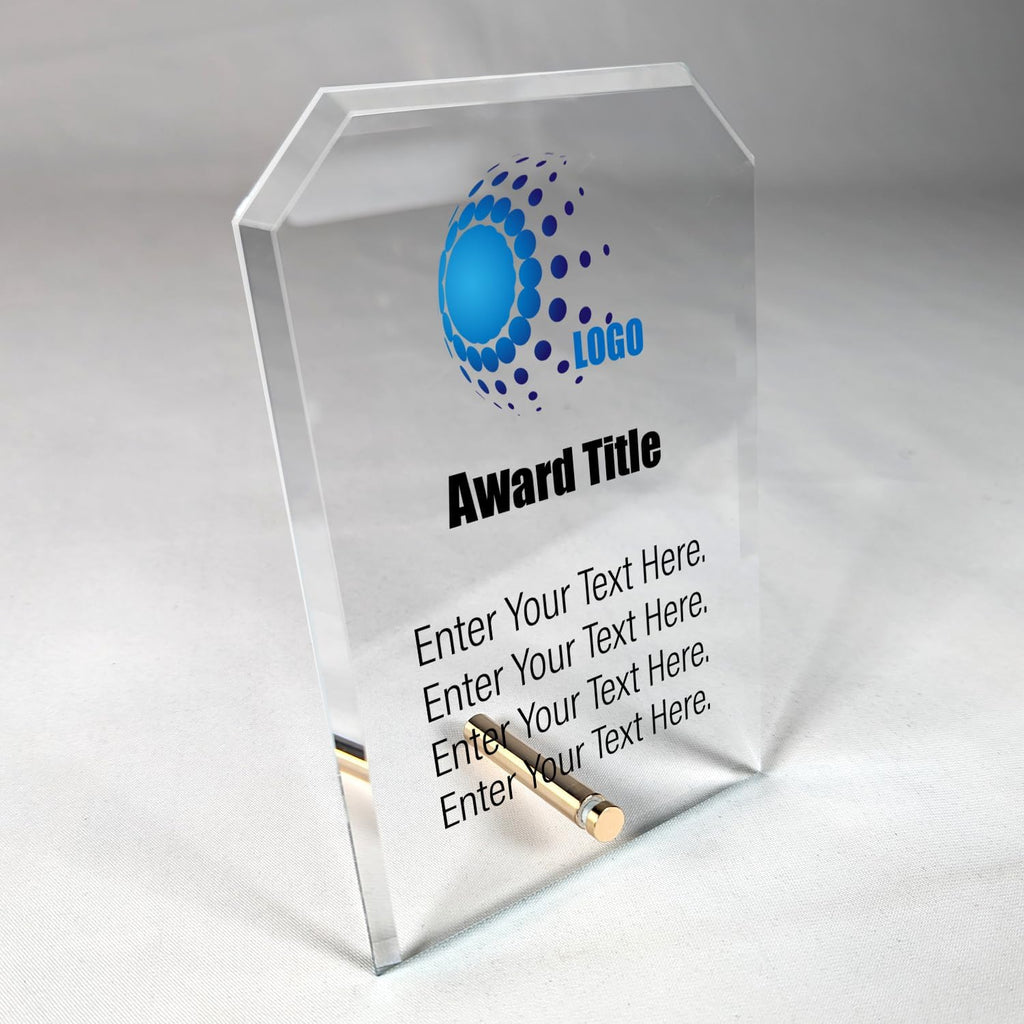 Custom Glass Crystal Trophy - Personalized Employee Awards, MVP Trophy, Appreciation Gifts, Thank You for Your Service, Glass Trophy Award, Recognition Trophies (Clear Clipped Corners Rectangle Crystal Edge Glass)