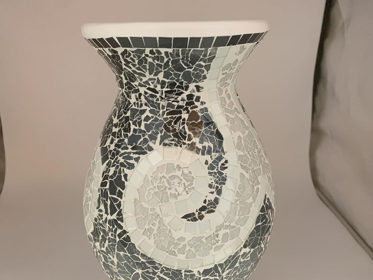 Floor Vase, 18 Inch Mosaic Vase – Tall Cylinder Made of Terracotta with Black and White Glass Mosaic Pieces – Handcrafted Decorative Home Décor Accent Piece for Bedroom, Living Room, Office