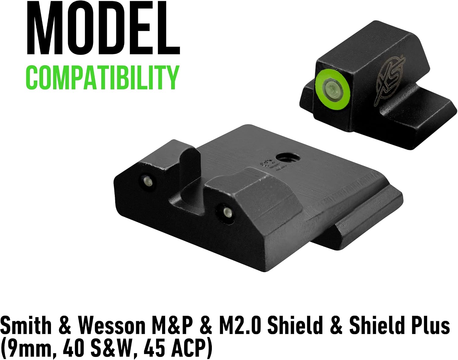 XS SIGHTS R3D Tritium Night Sight Green Compatible with Smith & Wesson M&P & M2.0 Shield, Shield Plus, Shield OR, Shield X; Glow in The Dark Tritium