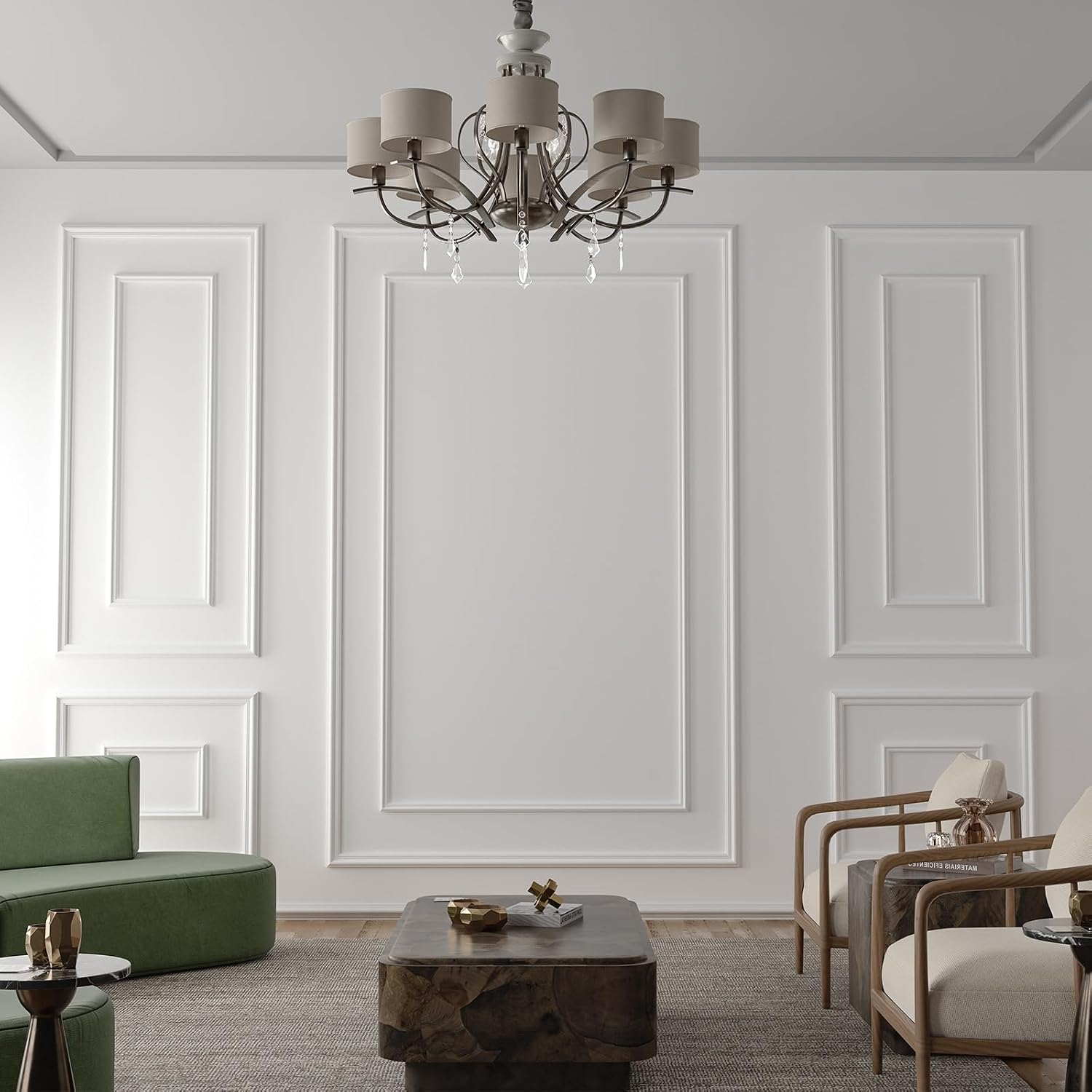 Pangda 3 Set Peel and Stick Wall Molding Kit Inner and Outer Layer Style Premade Wainscoting Panel for Interior Wall Moulding Decor Accent Wall Molding (24x48inch+48x 72inch)