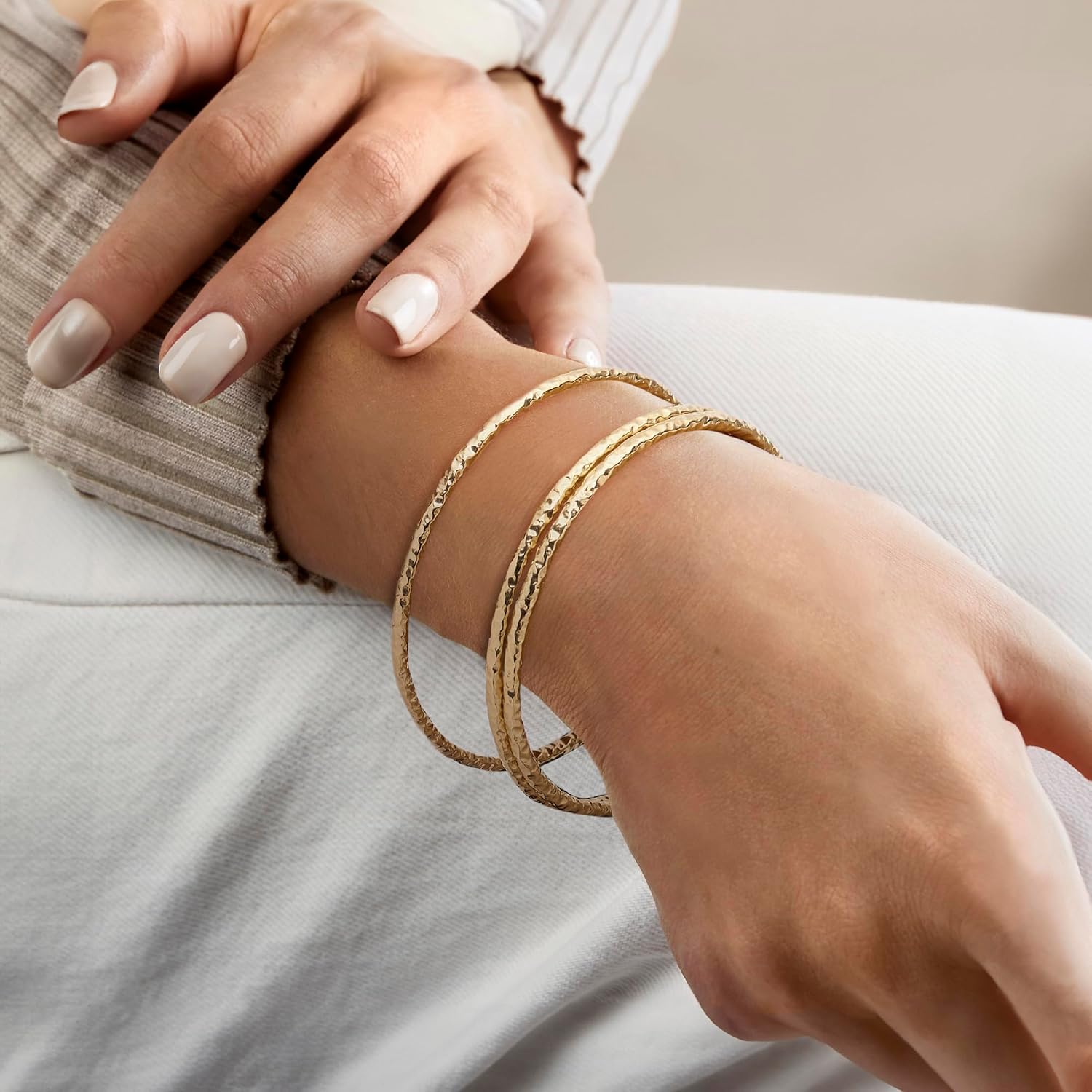 Ross-Simons Italian 22kt Gold Over Sterling Jewelry Set: 3 Hammered Bangle Bracelets