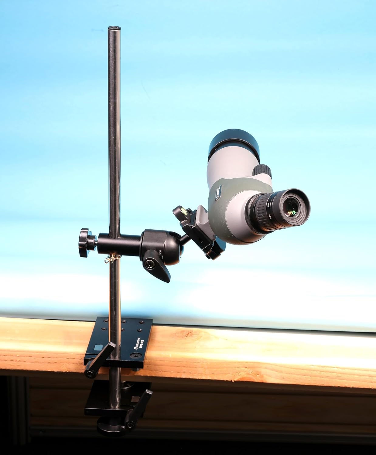 Hammers Height Adjustable Prone Benchtop Standing Bullseye 5/8' Stainless Steel Pole Competition Spotting Scope Stand with Bench Mount Plate Crossbar Swivel Ball Head Tripod Base