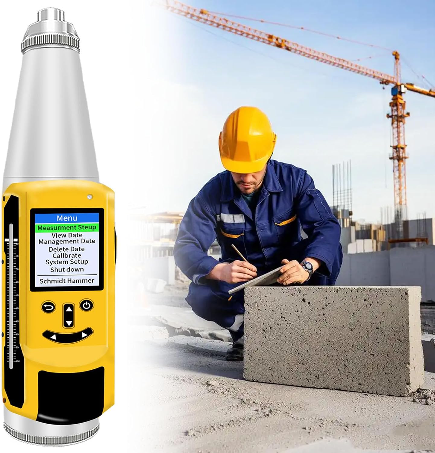 Concrete Rebound Hammer, Portable Concrete Hammer Tester, with 2.0 Inch Screen Display, 1050mAh Rechargeable Lithium Battery, Test Scope of 10-60Mpa(1450-8702psi)