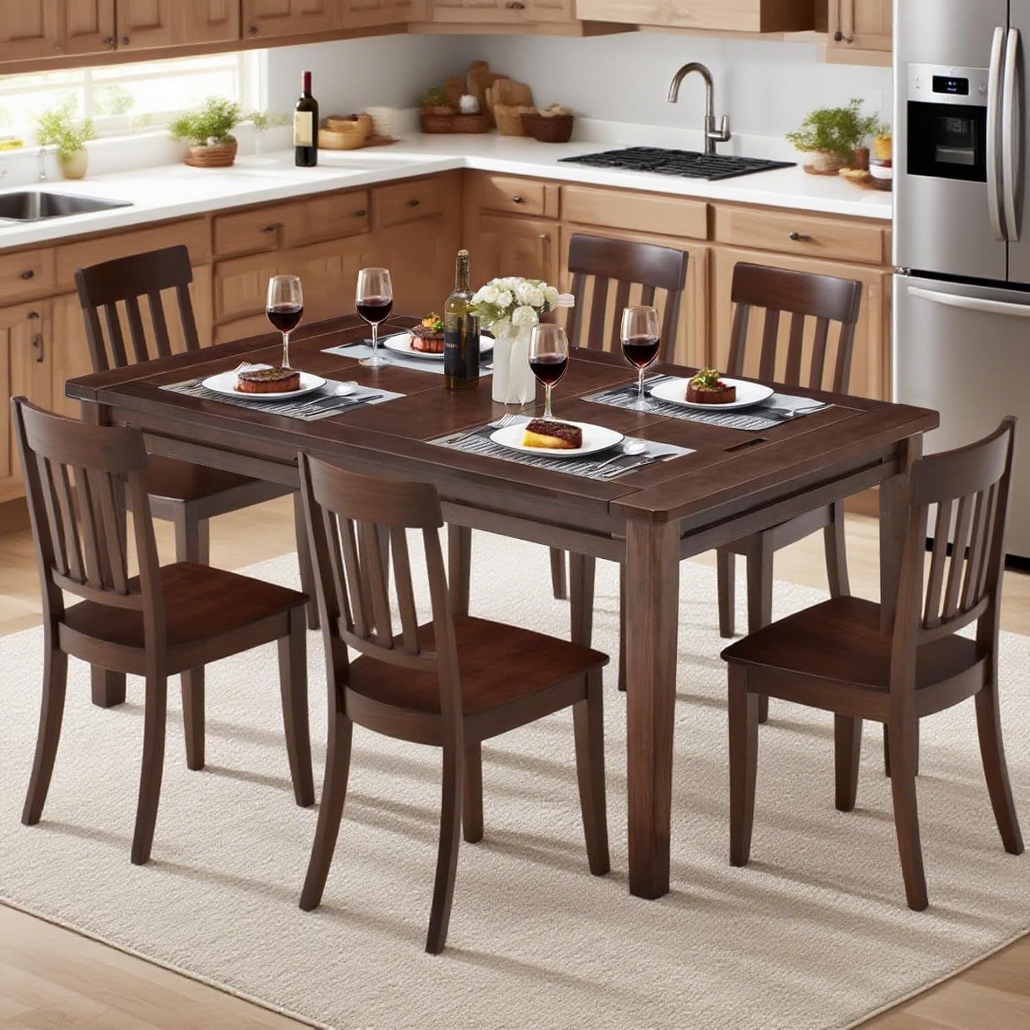 Haddockway 63' ×39' Board Game Table with Removable Top, Solid Wood Dining/Gaming Table for 4-6 Players with Play Mat, 6 Detachable Cup Holders & 6 Hobby Trays (Warm Walnut)
