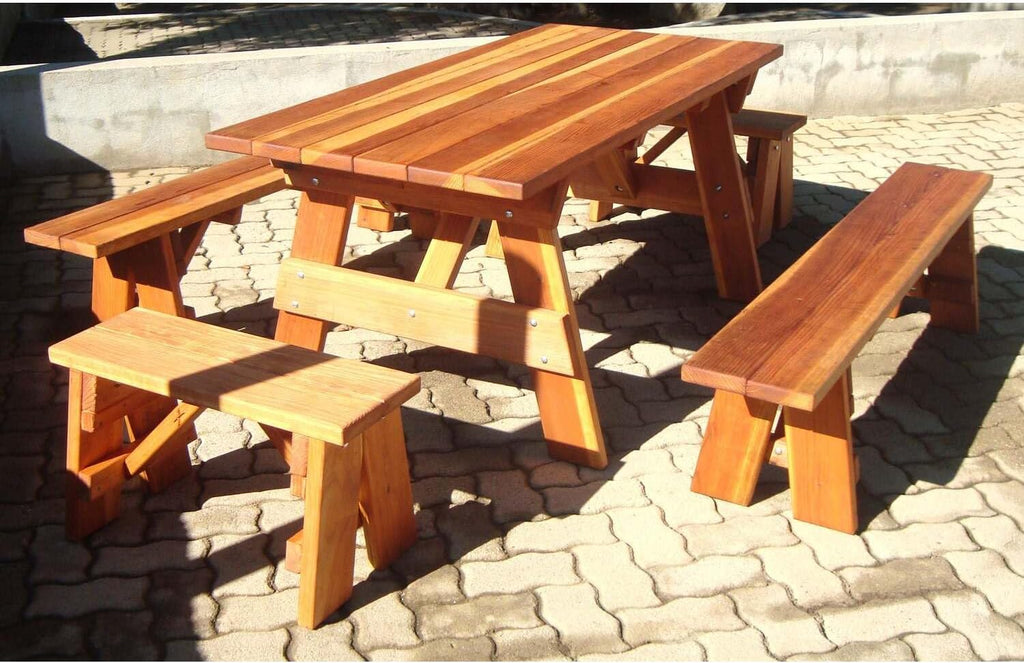Best Redwood Picnic Table - Farmhouse Style Outdoor Dining Solid Wood Bench & Premium Sealant 6ft
