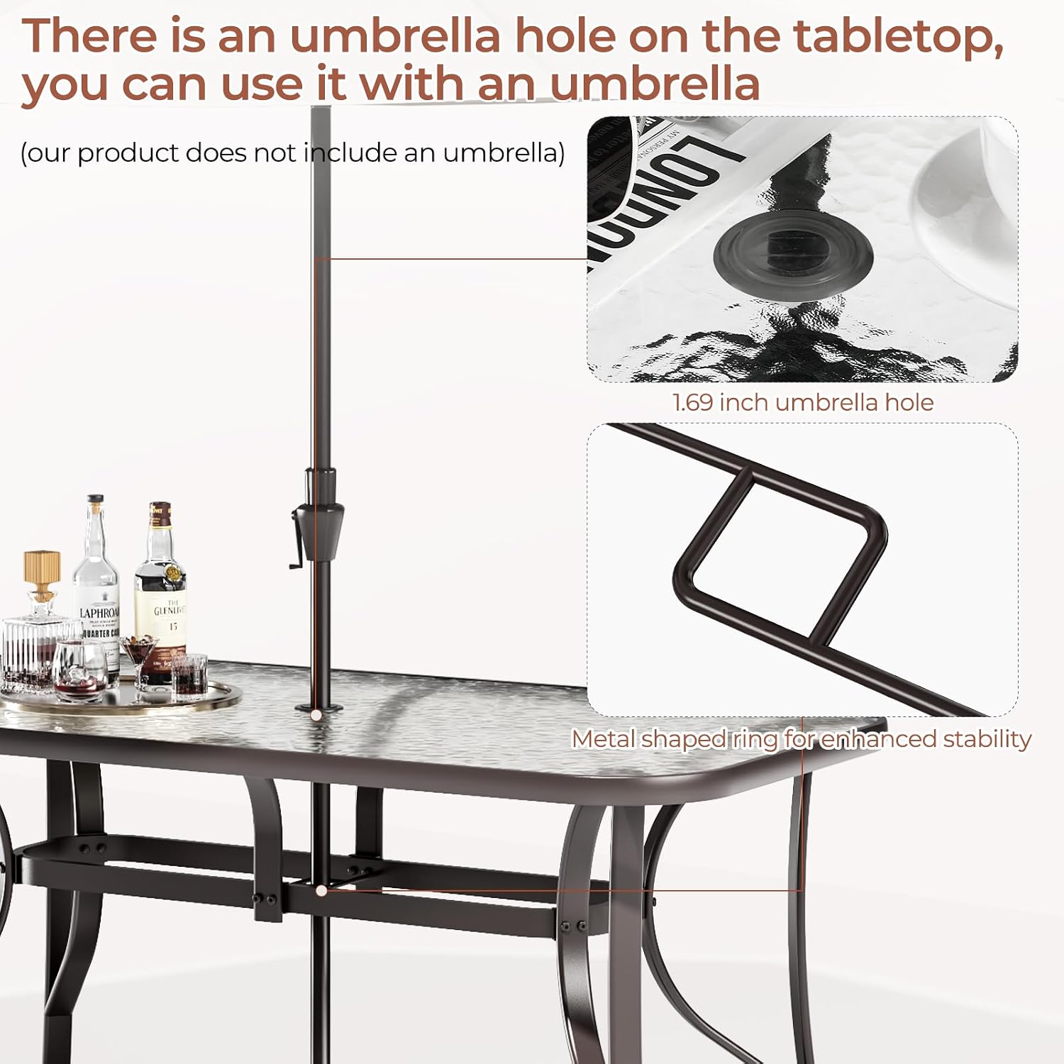TLSUNNY Patio Dining Set for 6, Outdoor Table and Chairs W/1.69″ Umbrella Hole, 30'X 55' Table and Stackable Textilene Chair, All Weather Patio Furniture Set (Umbrella not Included) (Beige)