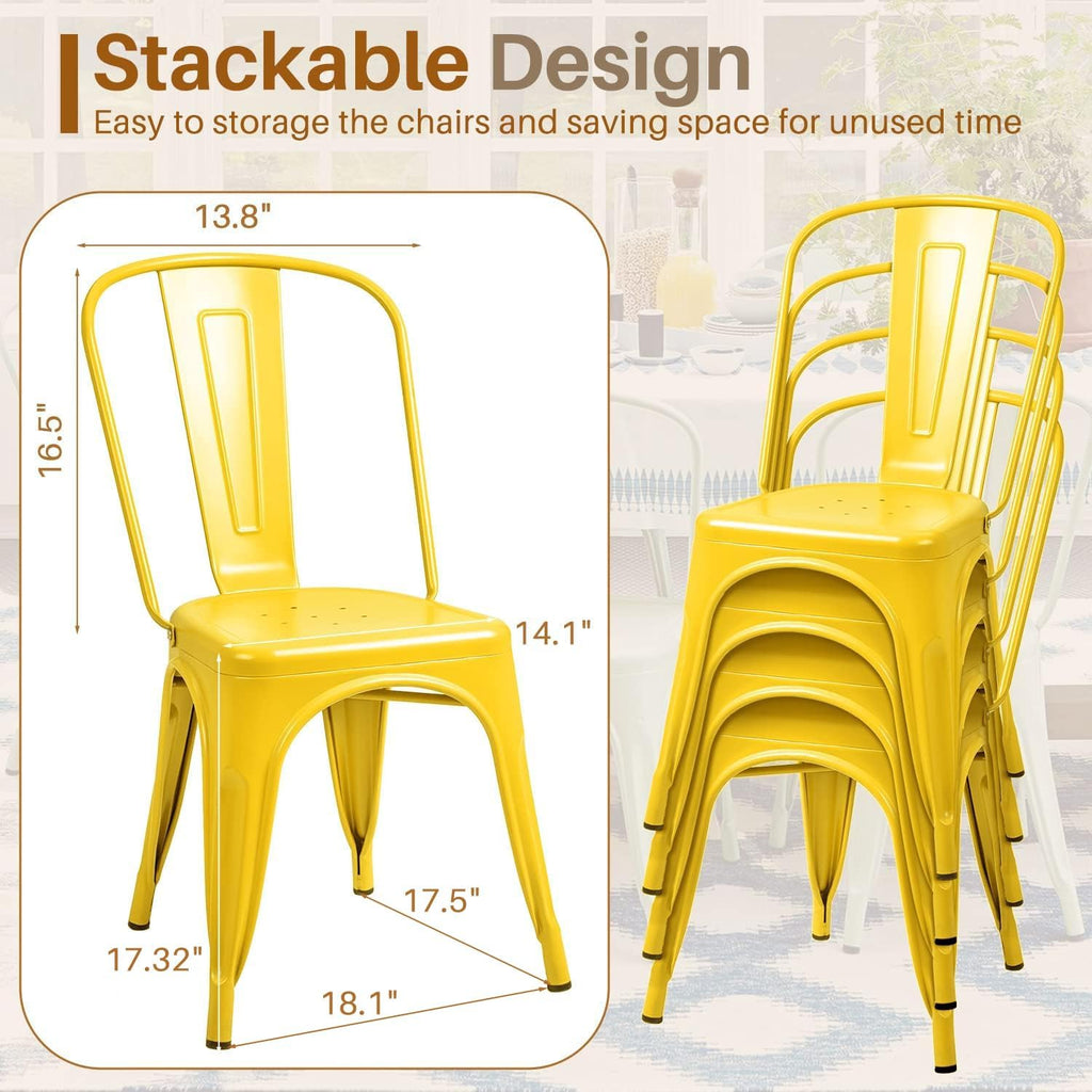 Furmax Metal Dining Chair Indoor Outdoor Use Stackable Classic Trattoria Chair Chic Dining Bistro Cafe Side Metal Chairs Set of 4 (Yellow)