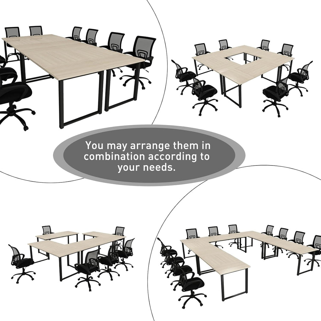 Bonzy Home 12FT Conference Table, Modern Large Meeting Table Office Desks for 16 Person, Long Rectangle Table with Sturdy Metal Frame, 4 PCS, 142' D x 64' W x 30' H, Natural