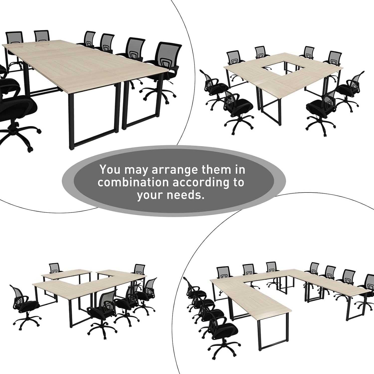 Bonzy Home 18FT Conference Table Set of 6, Modern Large Meeting Table Office Desks for 22 Person, Long Rectangle Table with Sturdy Metal Frame, 213' D x 64' W x 30' H, Natural
