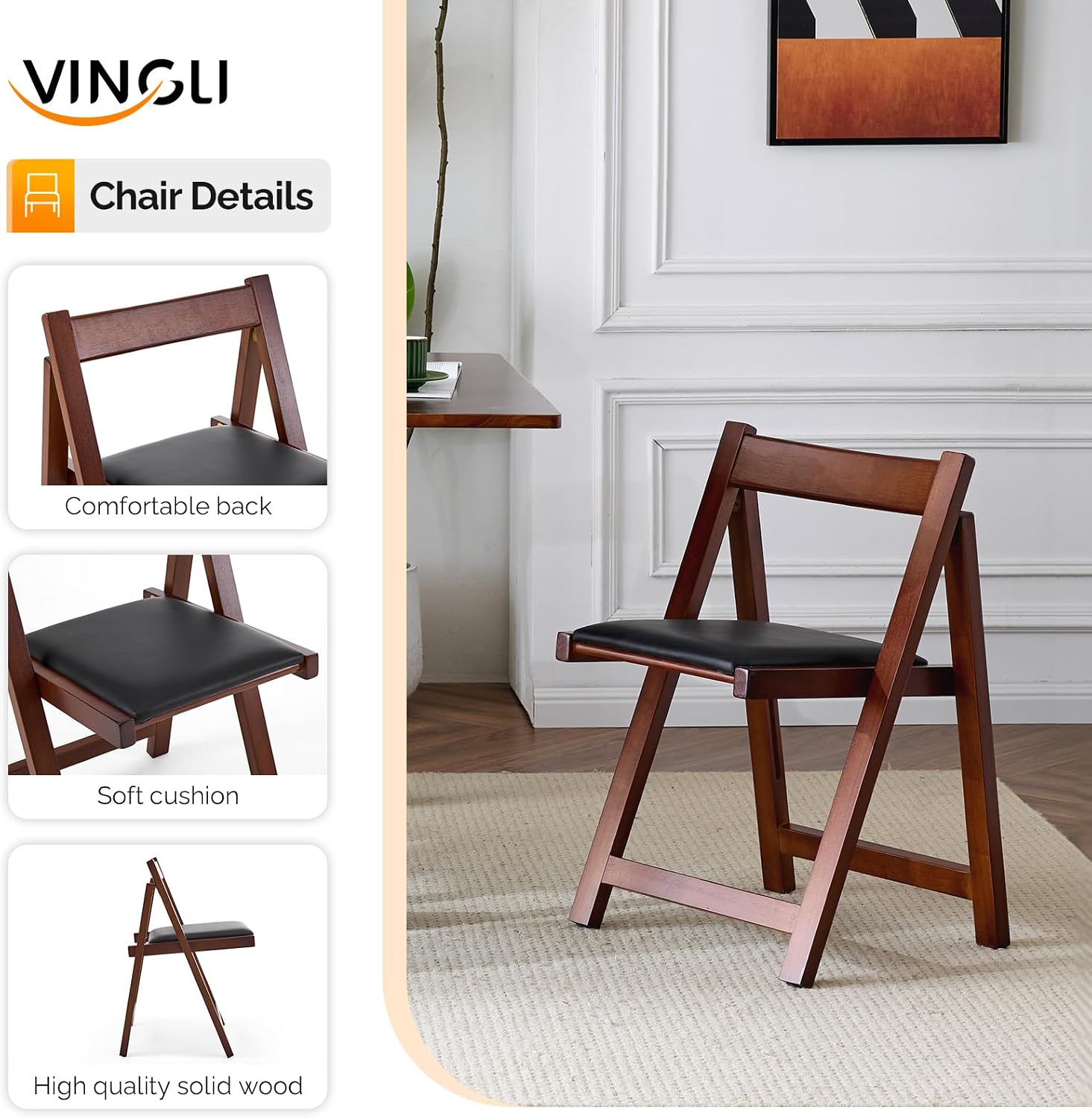 VINGLI Folding Dining Table Set Extendable Drop Leaf Solid Wood Foldable Table 5 Piece with 4 Chairs 2 Drawers and Wheels for Kitchen Space Saving,Walnut