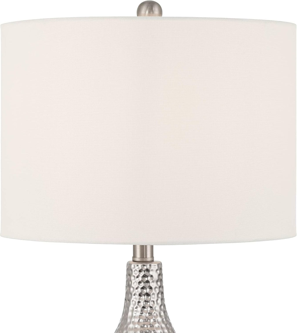 360 Lighting Titus 24 1/2' High Modern 3-Way Table Lamps Set of 2 Hammered Silver Fabric Shade Living Room Bedroom Bedside Nightstand House Office Home Reading Kitchen Entryway Console Family