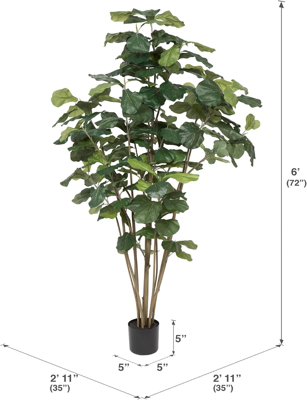 Vickerman Everyday Faux Fiddle Leaf Fig Tree 6ft Tall Green Silk Artificial Indoor Fiddle Plant with 204 Large Fiddle Leaves and Multiple Stems Home Office Decor