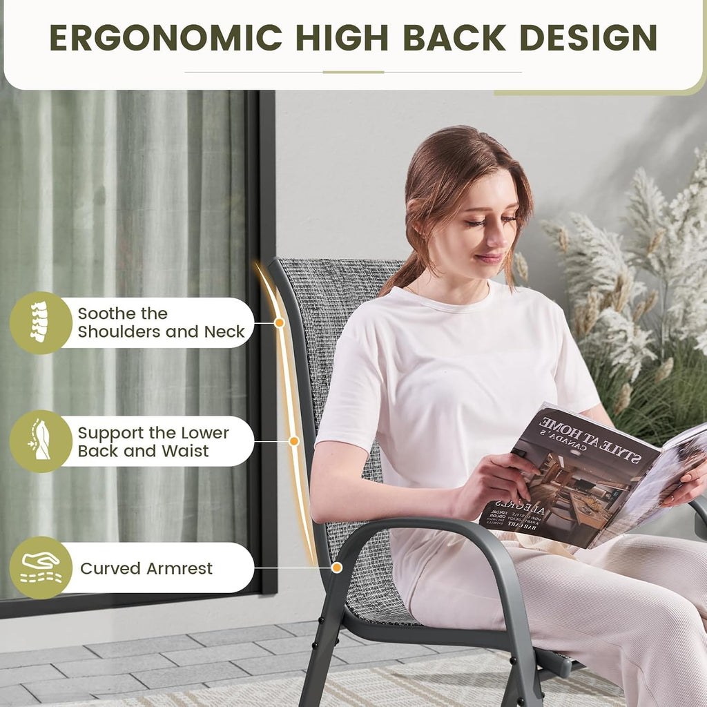 UDPATIO Patio Chairs Set of 6, Stackable Outdoor Dining Chairs with High Back, Breathable Textilene Fabric Outdoor Chair All Weather, 350LBS Capacity for Garden/Backyard (Dark Grey)