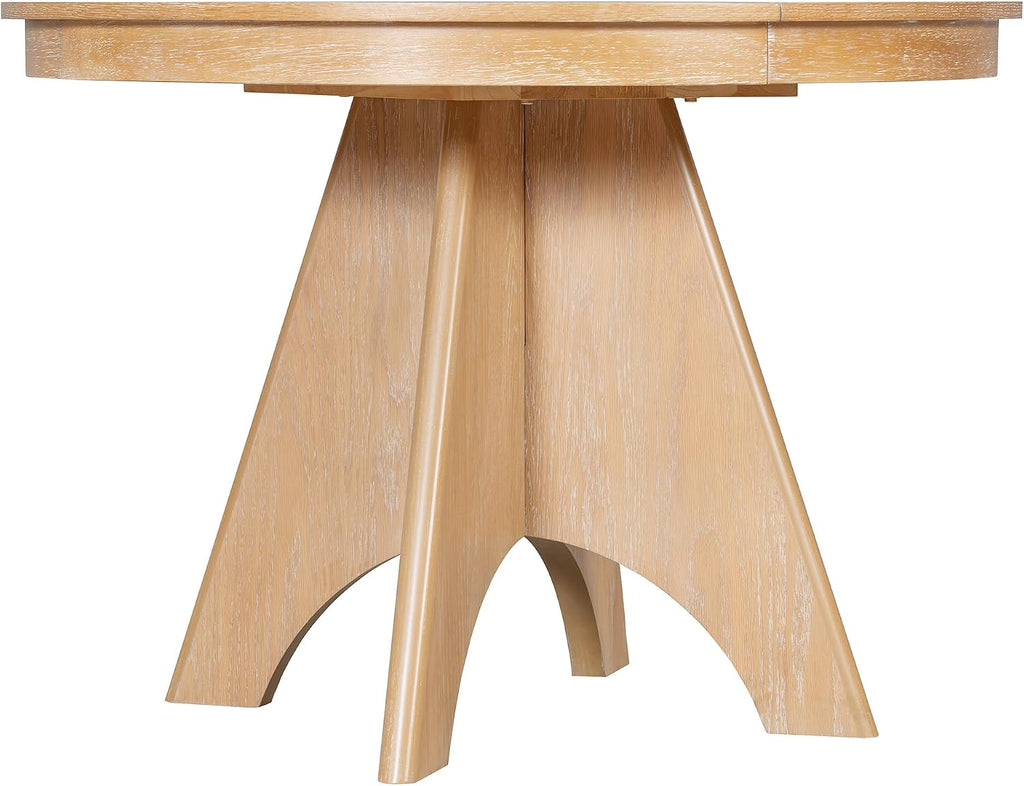 LUMISOL 42'-58' Extendable Round Dining Table for 4-6, Farmhouse Kitchen Table with Distressed Finish and Sturdy Crossed Legs, Wood Dinner Tables for Kitchen, Dining Room, Natural Wood Wash