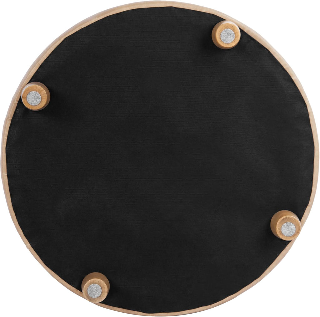 HomePop Home Decor | Button Round Storage Ottoman | Ottoman with Storage for Living Room & Bedroom, Light Camel Faux Leather