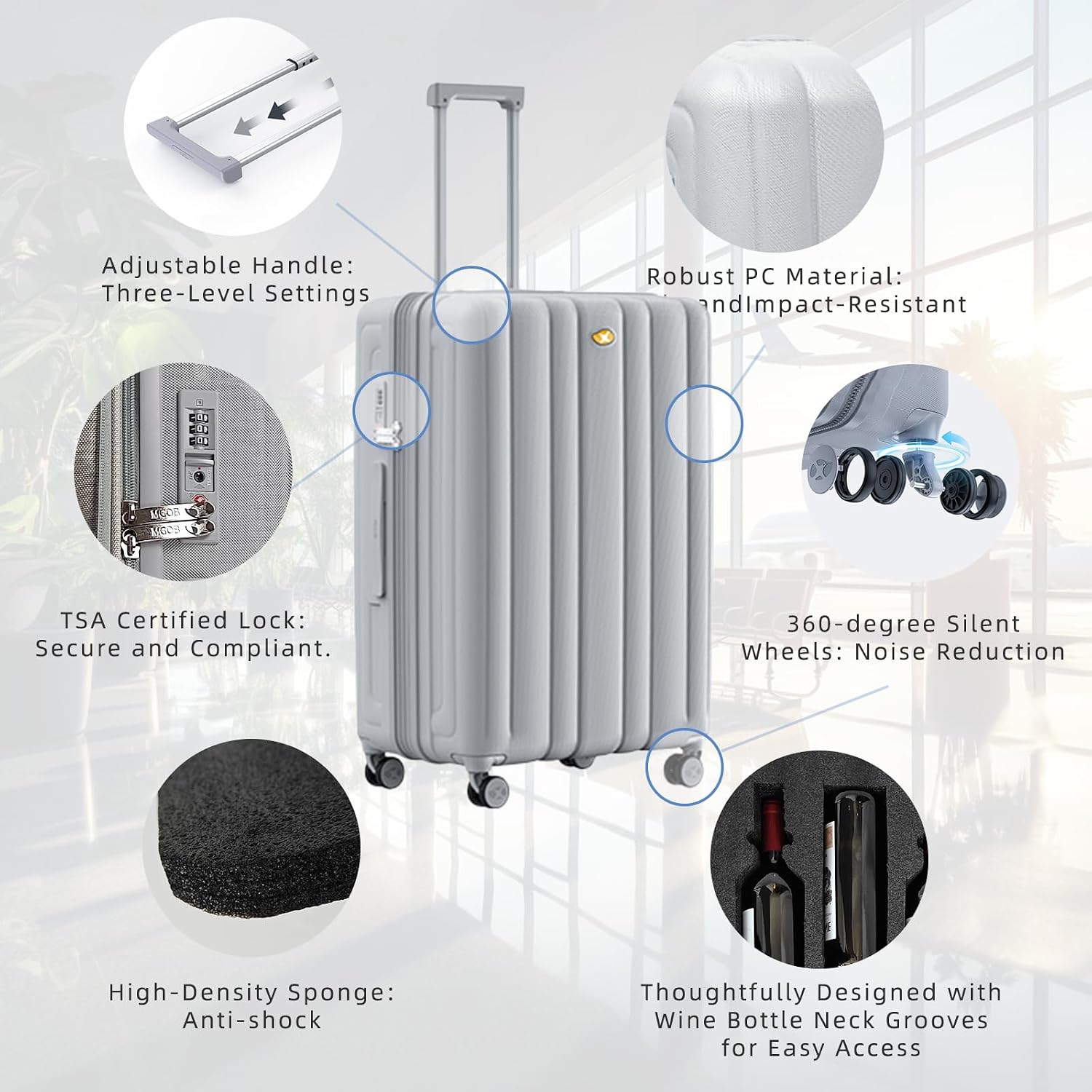 Wine Suitcase for Airplanes - 12 Bottle Capacity, Durable Shipping Box, Travel Case With TSA Lock, Versatile Carrier With Removable Inserts and Silent Spinner Wheels (Sleek Silver)