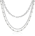 JEAN RACHEL JEWELRY Men's 3-Piece Necklace Layering Set - Hammered Link Chain, Sleek Box Chain & White Buffalo Turquoise Beads - Refined Bundle