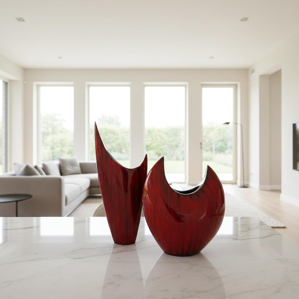 Modern Day Accents 3610 Red Acentuada Pointed, Aluminum, Glaze, Modern, Vase, Plants, Center Piece, Home, Office, Flower Arrangement, 8' L x 3' W x 18' H