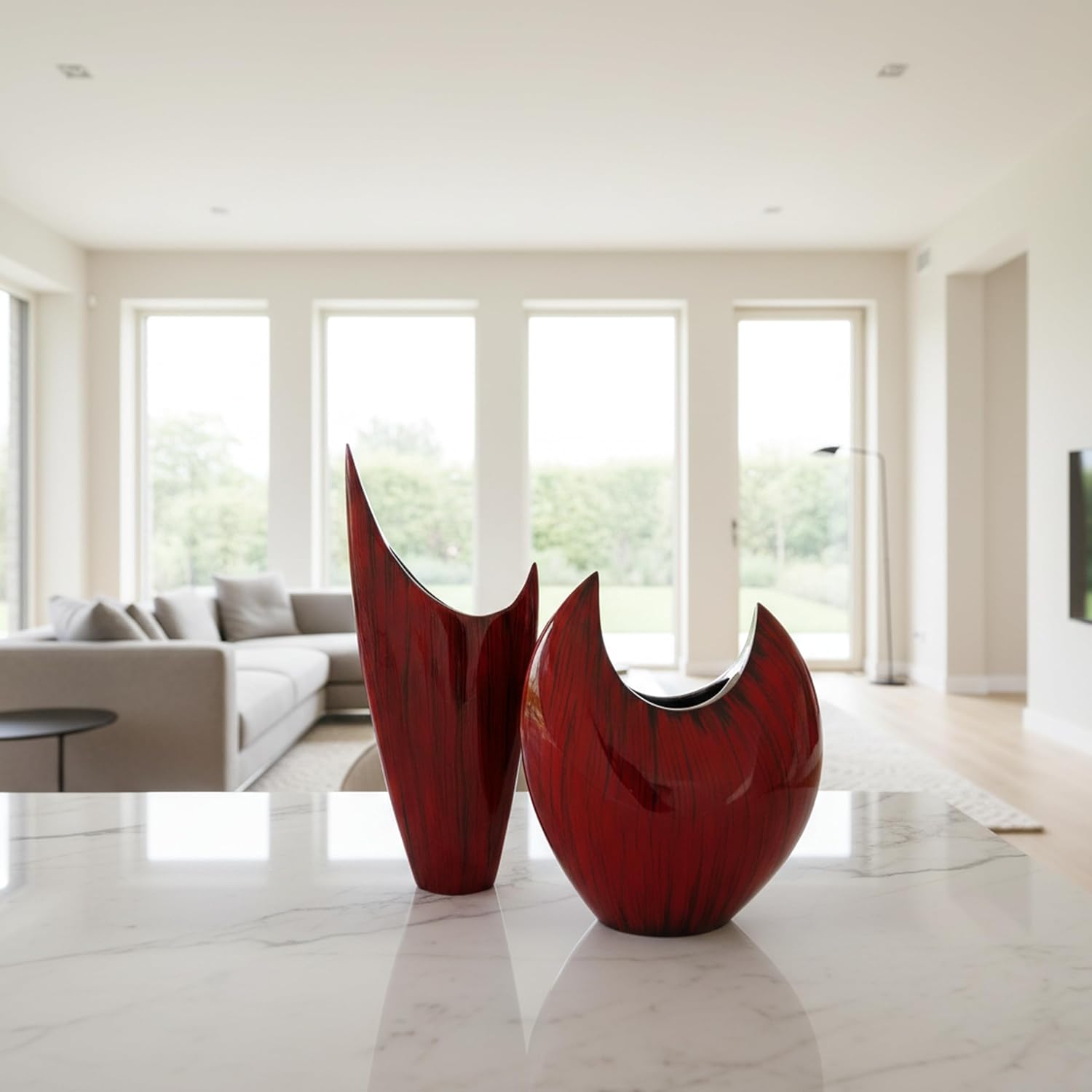 Modern Day Accents 3610 Red Acentuada Pointed, Aluminum, Glaze, Modern, Vase, Plants, Center Piece, Home, Office, Flower Arrangement, 8' L x 3' W x 18' H