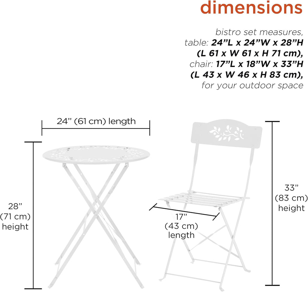 Alpine Corporation Indoor/Outdoor 3-Piece Bistro Set Folding Table and Chairs Patio Seating, White